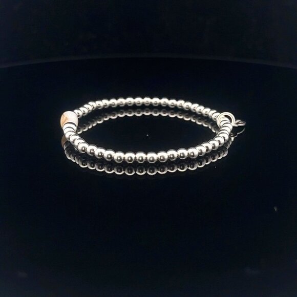 925 Sterling Silver Beaded Stretch Stacking Bracelet MOP Letter Initial Y - Picture 4 of 6